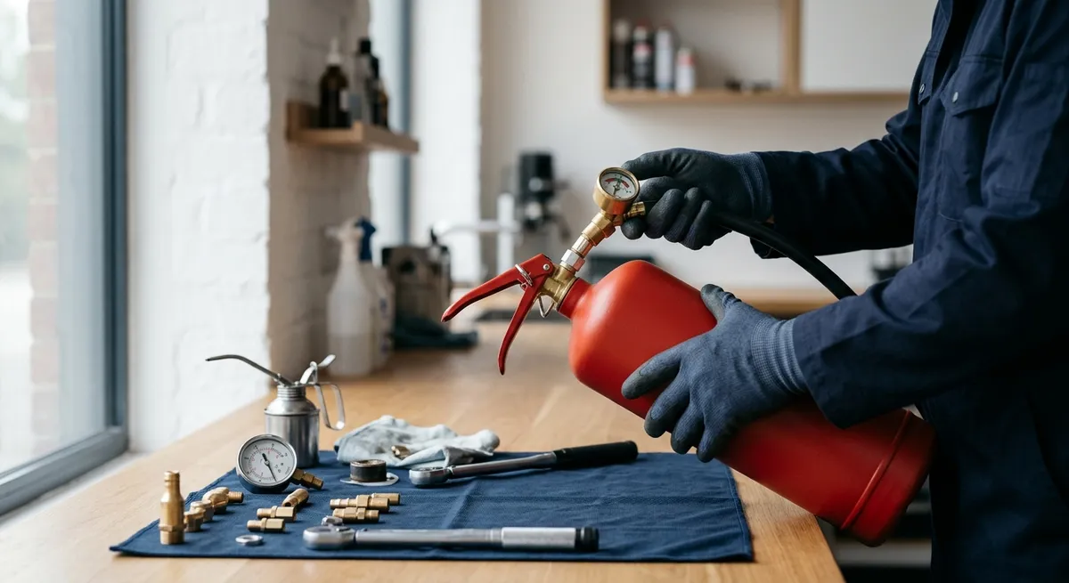 Vérification d'un extincteur Eurofeu par un professionnel