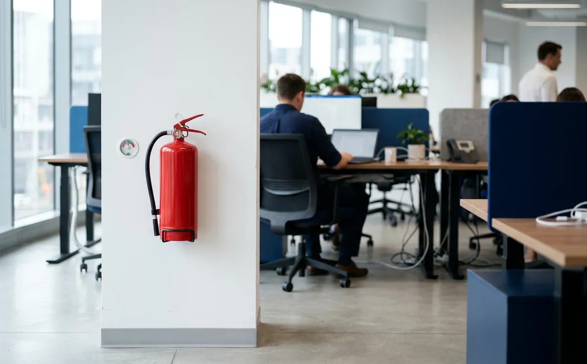 Extincteur dans les locaux d'une entreprise, bureau ou atelier
