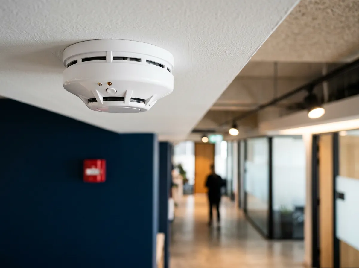 Détecteur de fumée au plafond et déclencheur manuel d'alarme incendie