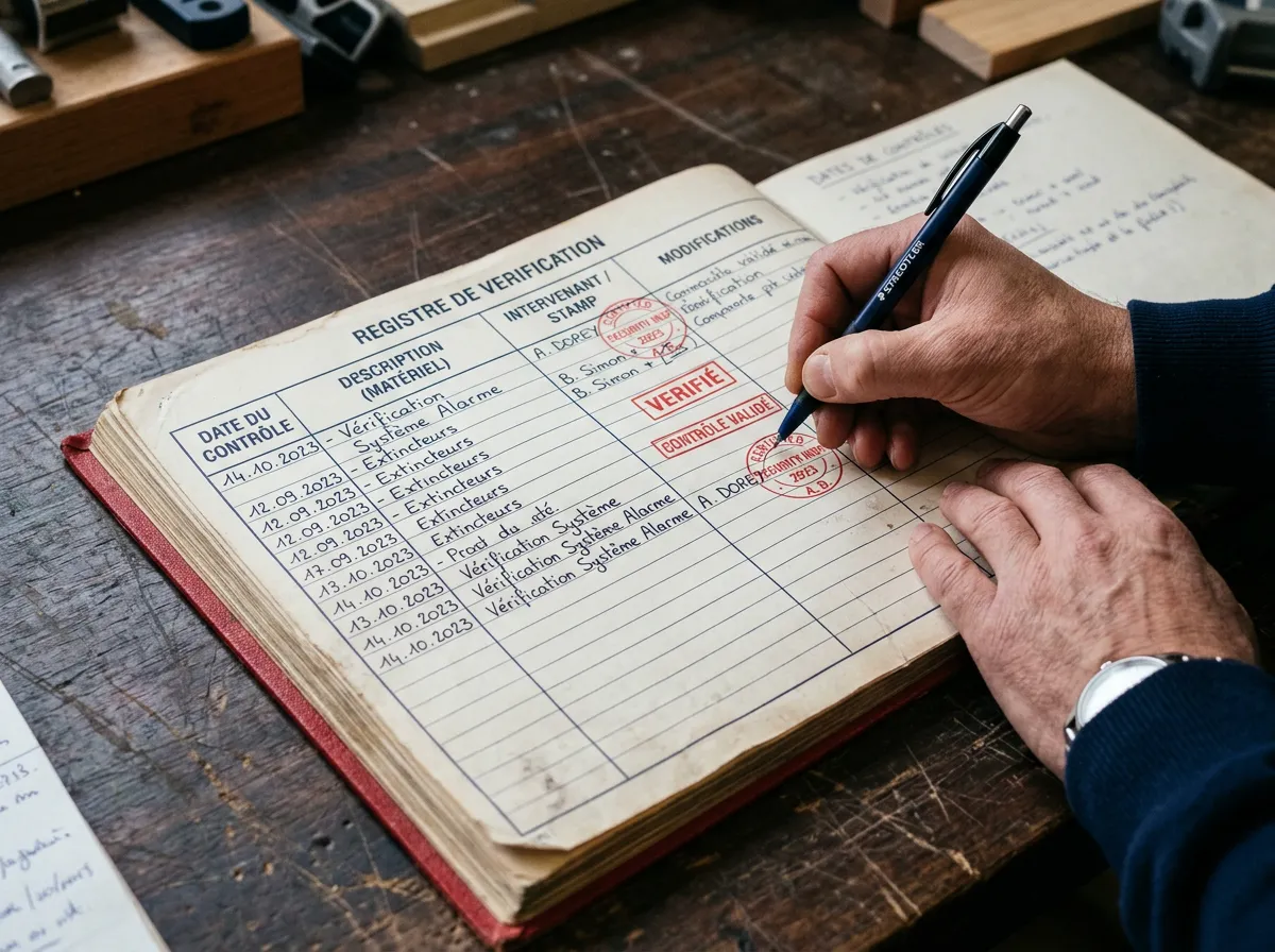 Page de registre de sécurité avec tableau de dates de contrôles renseigné au fil de l'eau